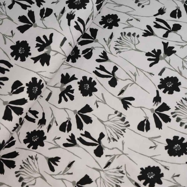 Baumwolljersey gemalte Blumen hellgrau