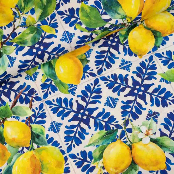 Baumwoll Viskosewebware Zitronen weiß