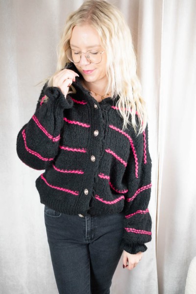 Cardigan mit Rüschenärmel SOFT Stripes schwarz