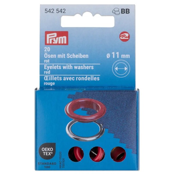 Prym Ösen mit Scheiben 11mm rot