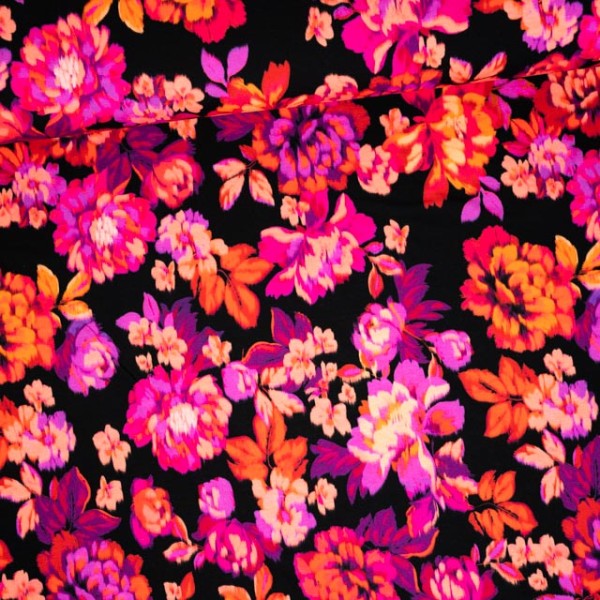 Baumwolljersey Digital Wildflowers schwarz