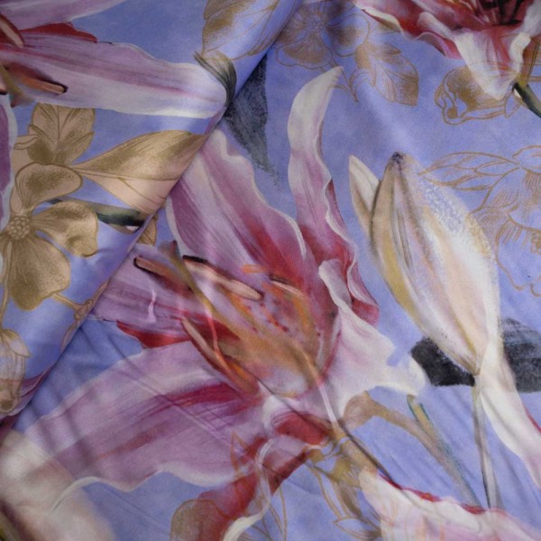 Italienische Seide Stretch große Lilien flieder