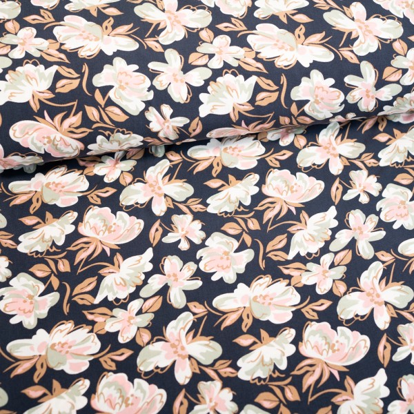Viskosewebware Blumen navy