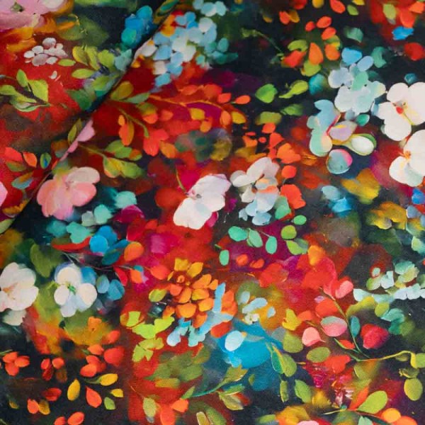 Viskosewebware Blumen gemalt khaki