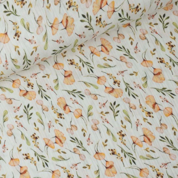 Musselin Double Gauze Ginko weiß peach