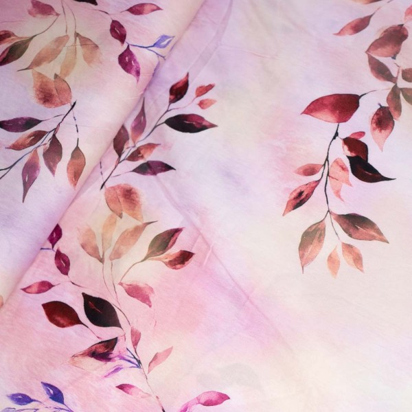 Baumwoll Popeline Stretch Blätter flieder