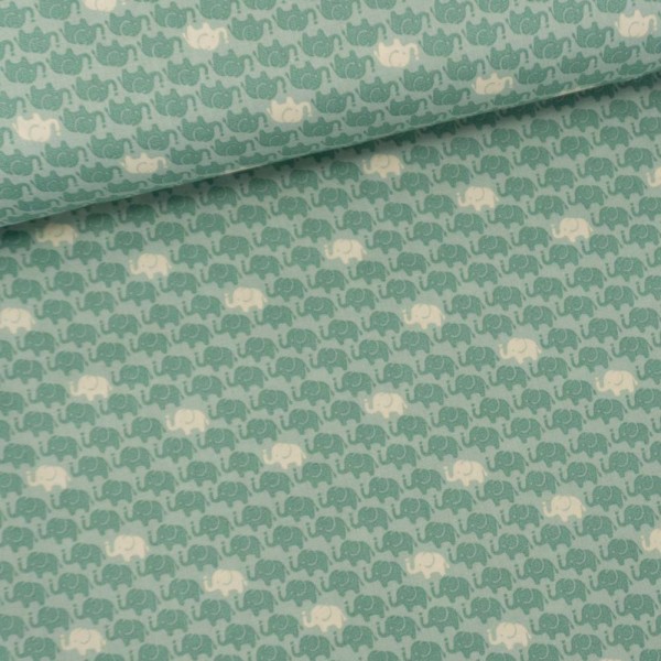 2,80m Zuschnitt Baumwollwebware Elefanten dusty mint