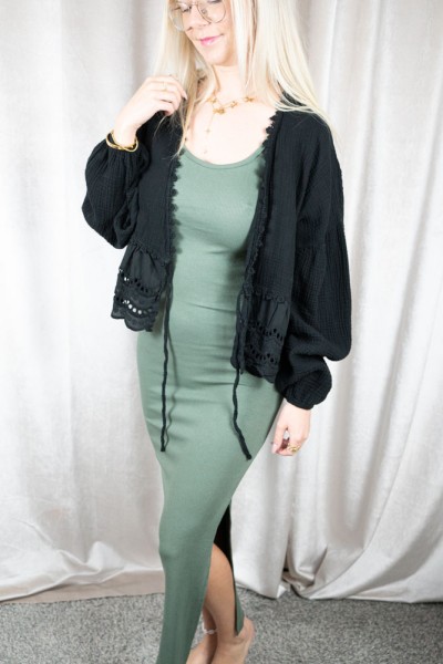 Viskose Bodycon Rippkleid khaki