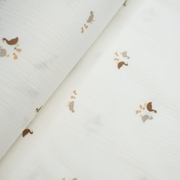 Musselin Double Entenfamilie ecru