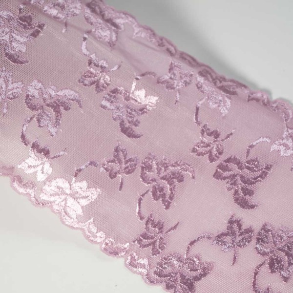 Elastische Spitzenborte Stickerei 13cm altrosa