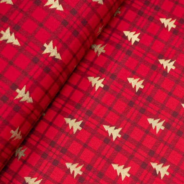 Baumwollwebware Glam Tannenbaum & Karo rot