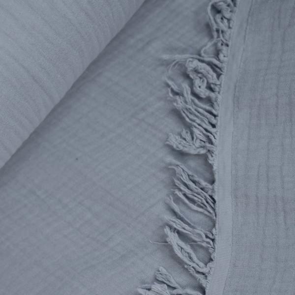 Musselin 4-lagig Fransenbordüre jeansblau