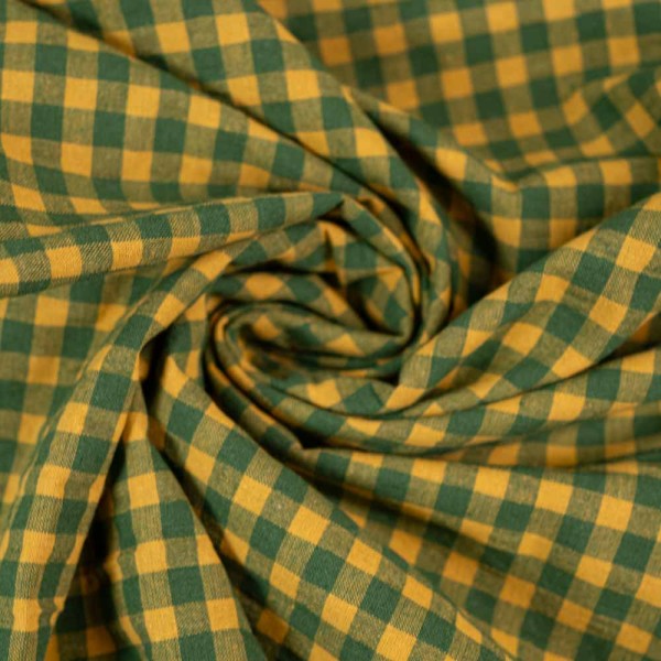 Seersucker Baumwollstoff Karo senfgelb-khaki