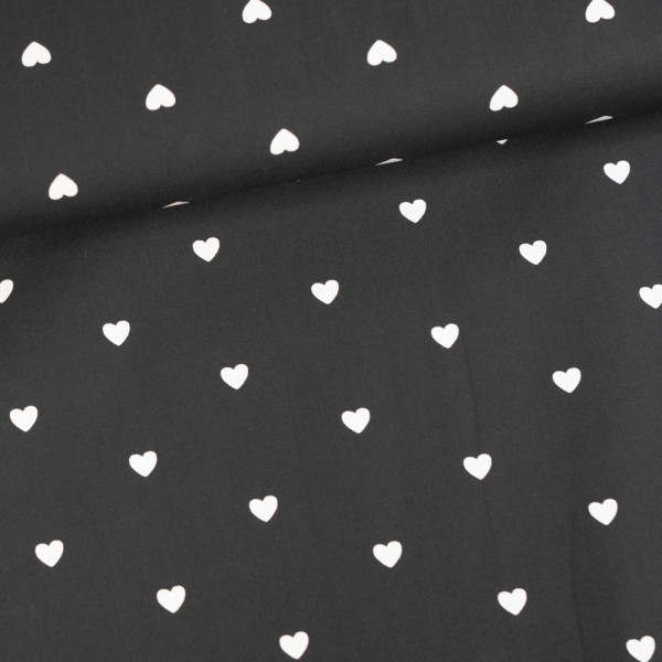 Baumwoll Popeline Herzchen schwarz-weiß