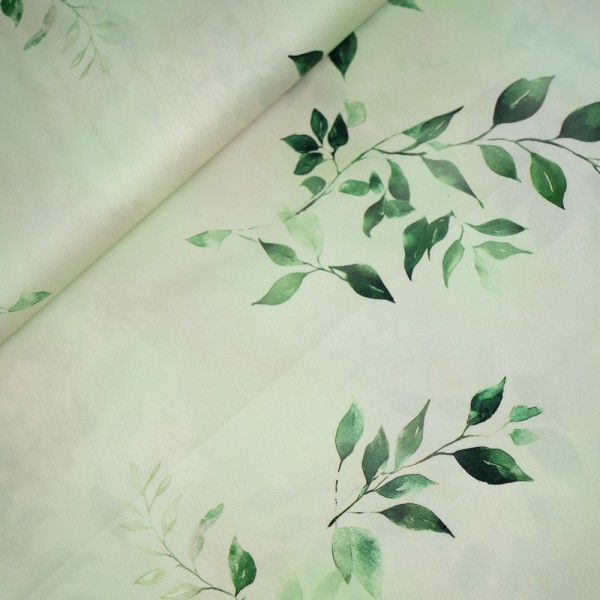 Baumwoll Popeline Stretch Blätter lindgrün