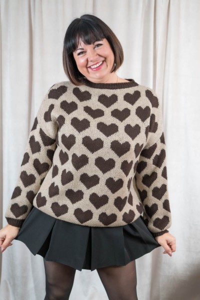 Strick Pullover Herzen Valentina beige