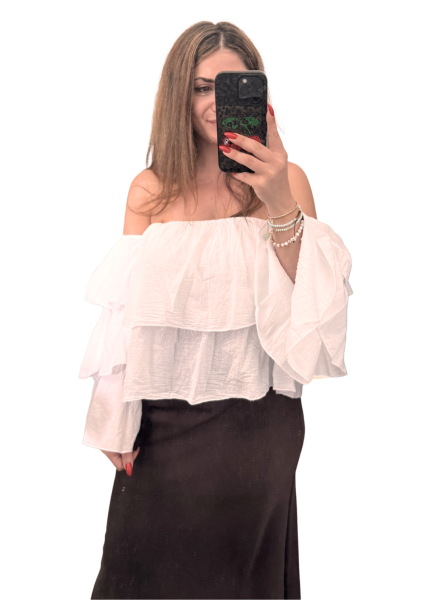 Off-shoulder Bluse mit Volants weiß