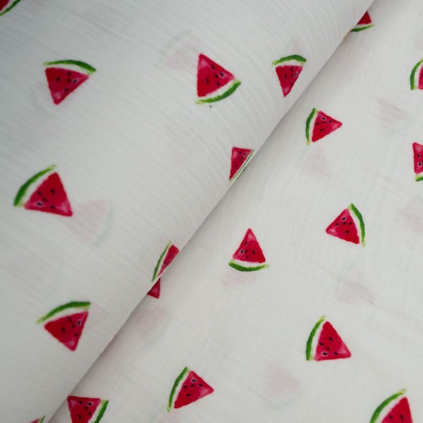 Musselin Double Wassermelone weiß