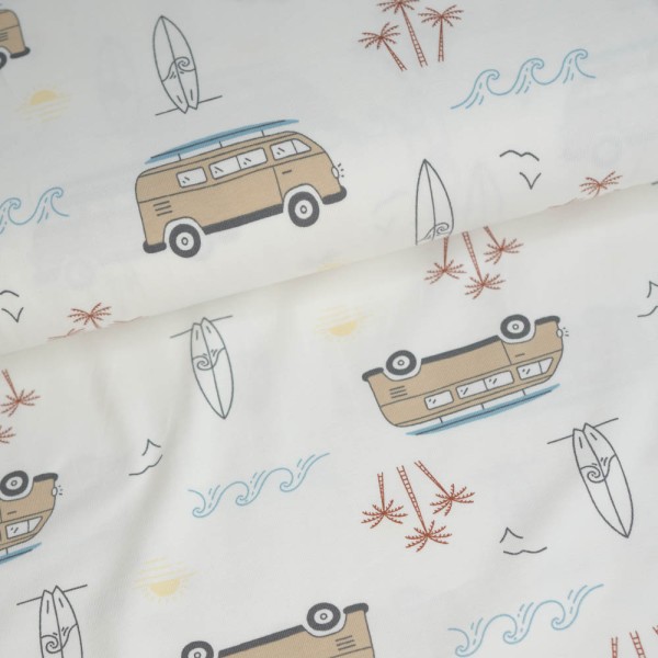 Baumwolljersey Surfer Car ecru