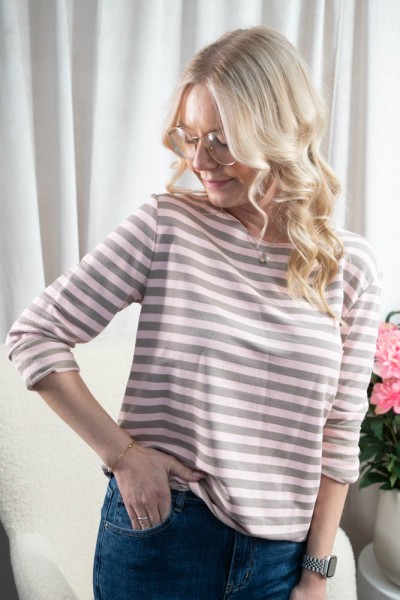 Baumwoll Sweatshirt Streifen taupe-rosa