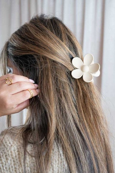 Haarklammer Blume beige