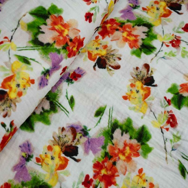 Musselin Double Gauze Blütenzweige orange