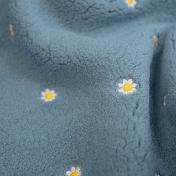 Teddyplüsch bestickt Gänseblümchen jeansblau