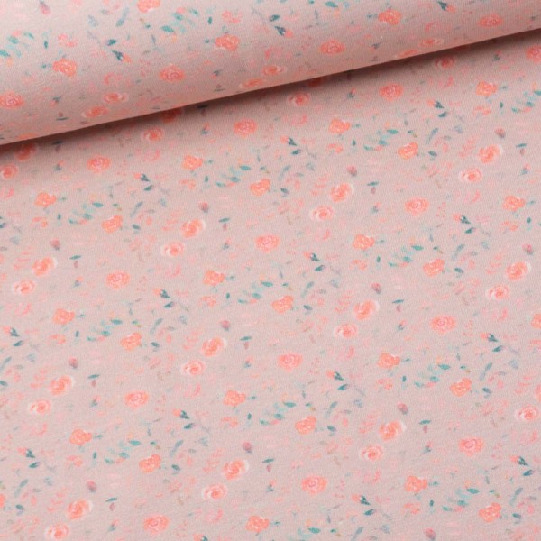 Baumwolljersey Digital Kleine Rosen altrosa