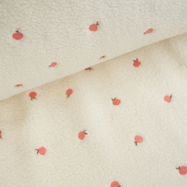 Teddyplüsch bestickt Pfirsich natur