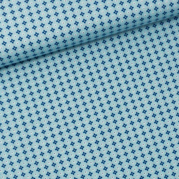 Baumwollwebware Popelin Kleine Kreuze und Punkte hellblau