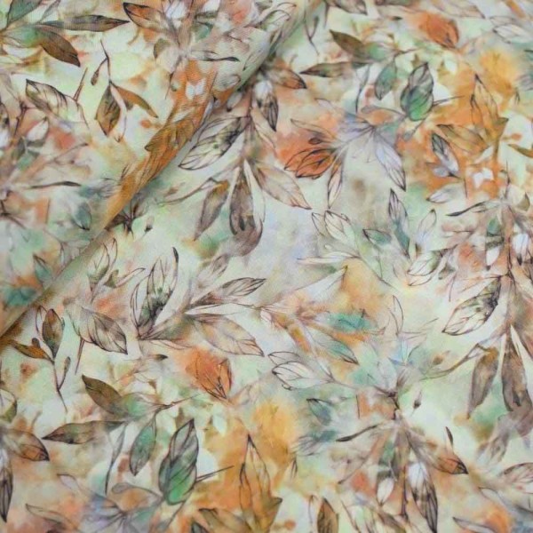 Viskosewebware Aquarellblätter khaki