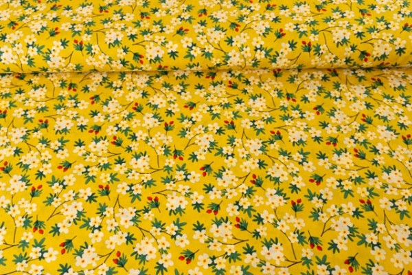 Baumwollwebware Hagebutten dunkelgelb