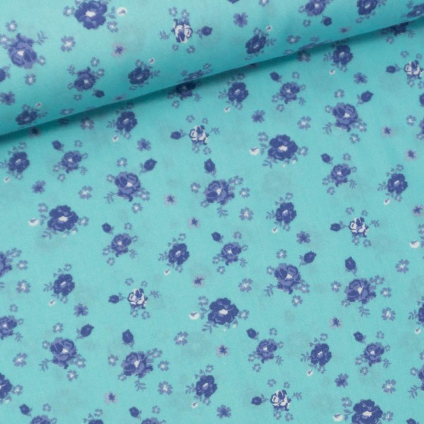 Baumwollwebware Blumenbouquet aqua