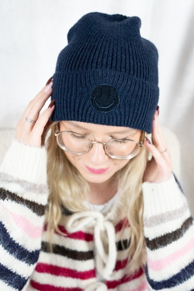 Strickmütze Smiley navy