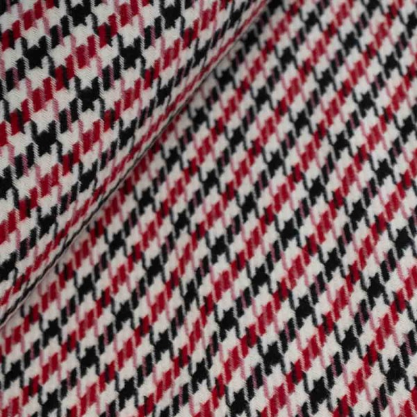 Mantelstoff Tweed Hahnentritt dunkelrot