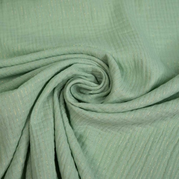 Musselin Double Gauze Goldstreifen dusty mint