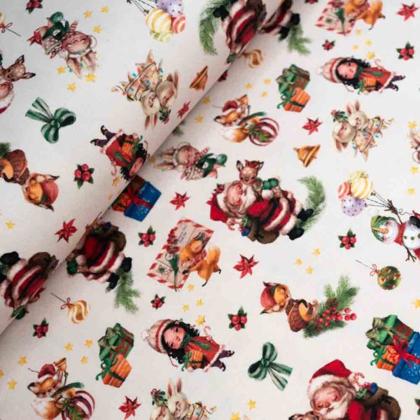 Baumwolljersey Weihnachten ecru