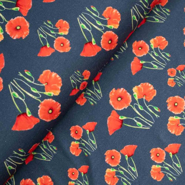 Baumwolljersey Mohnblüte jeansblau
