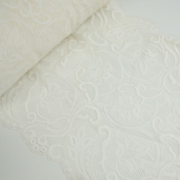 Elastische Spitzenborte 21cm Ornamente weiß