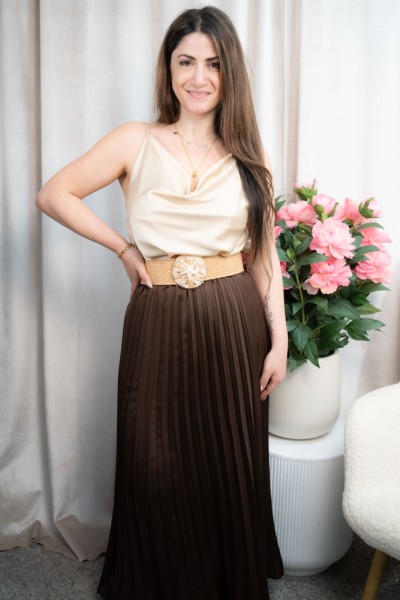 Satin Plisseerock Maxirock schokobraun