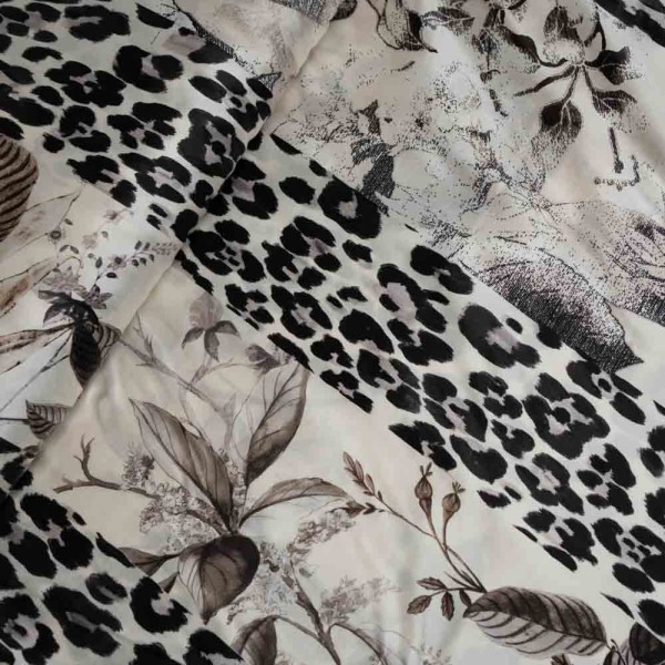 Italienische Seide Stretch Leo Streifen creme