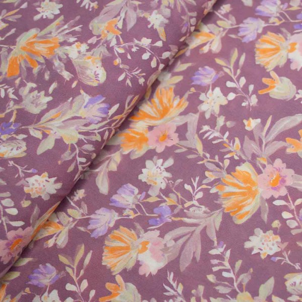 Viskosewebware abstrakte Blumen altrosa