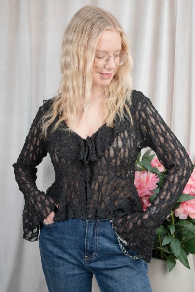 Spitzen Shirt zum Binden Bolero schwarz