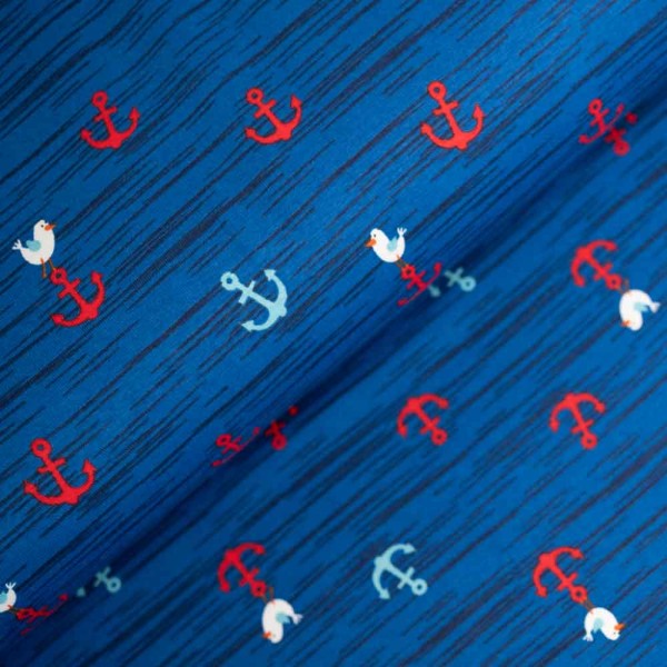 Baumwolljersey Anker blau