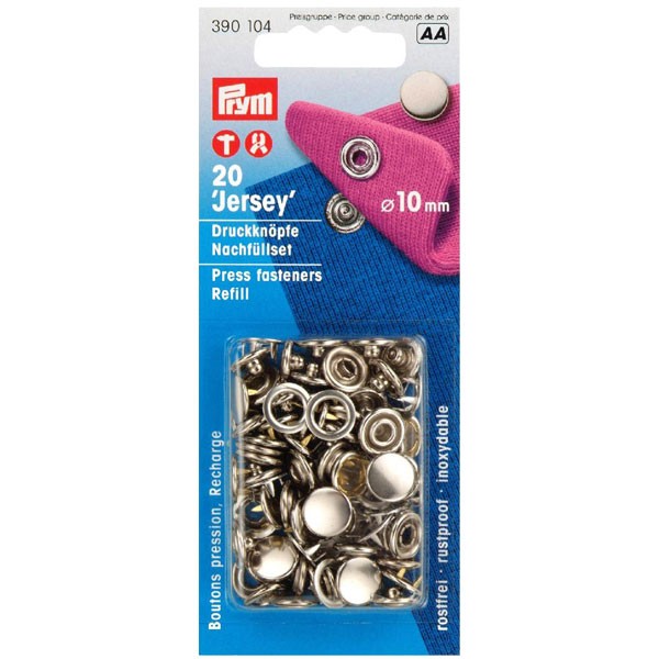 Prym Jersey Druckknöpfe silber-silber geschlossen 10 mm Nachfüllset