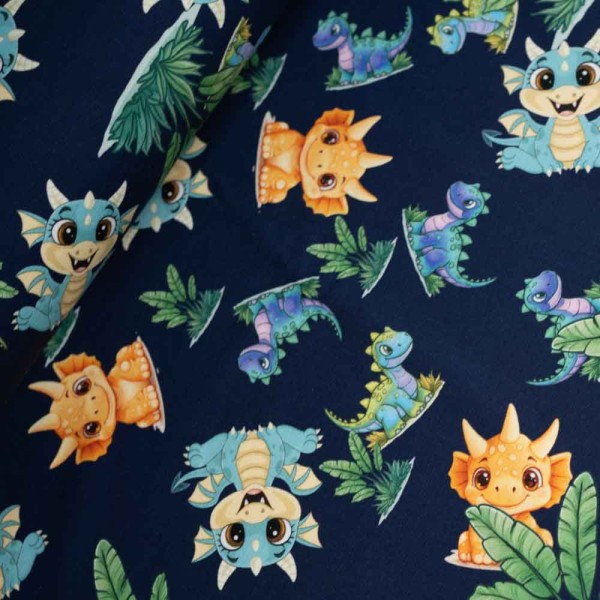 Baumwolljersey Drache & Dino navy