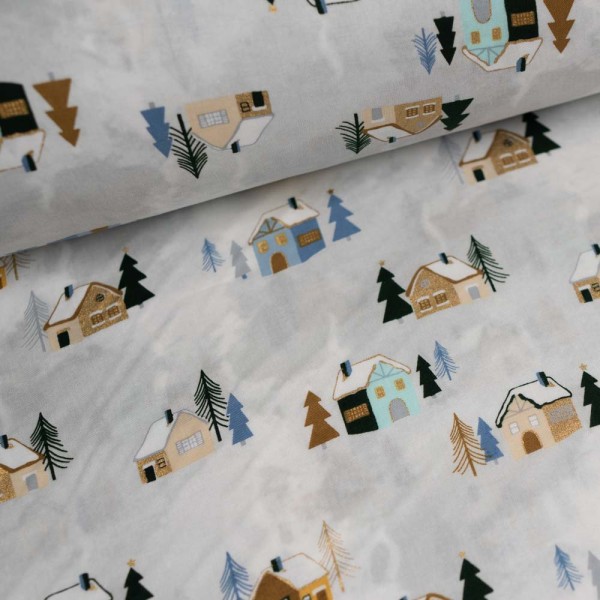 Baumwollwebware Glam Winterlandschaft hellgrau