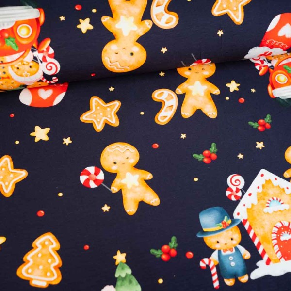 Bio-Baumwolljersey Lebkuchenmännchen navy