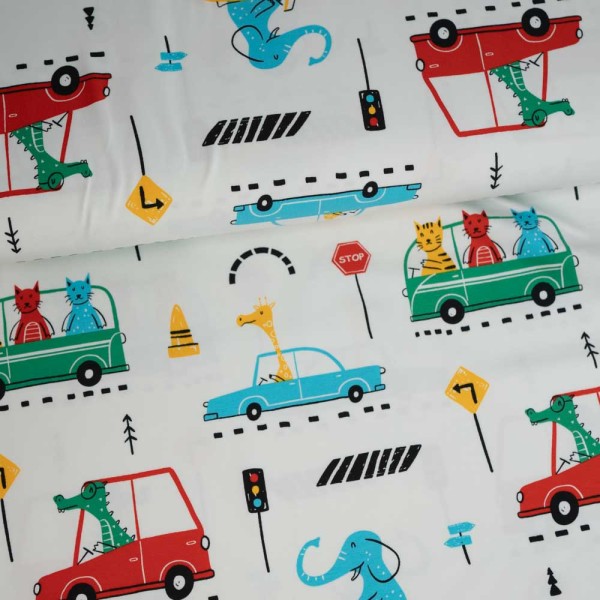 Baumwolljersey driving Animals ecru