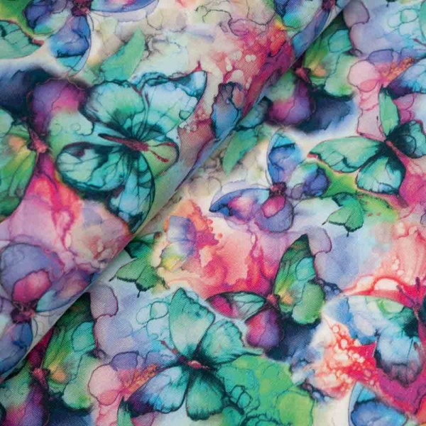 Baumwolljersey Aquarell Schmetterling mint